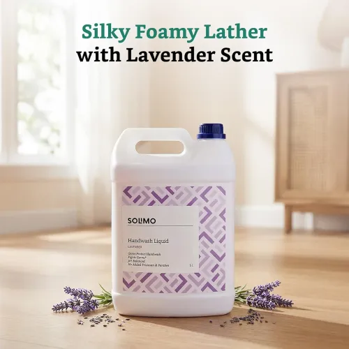 Image of Amazon Brand - Solimo Liquid Handwash, Refill Can | Lavender | 5 Litre | Fights Germs | Ph-Balanced Formula | No Added T