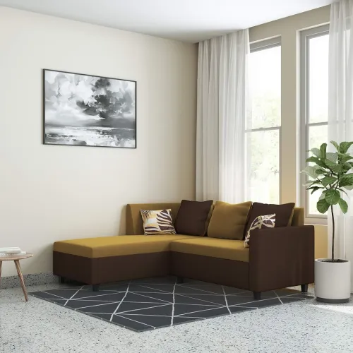 Image of Amazon Brand - Solimo Lunaria Fabric 5 Seater RHS L Shape Sofa (Beige & Brown)