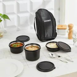 Amazon Brand - Solimo Lunch Box Set with Bag (Office, School & Travel) | 3 Steel Inner Containers (250 ml, 400 ml, and 5