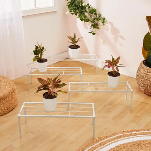 Image of Amazon Brand – Solimo Metal Plant Stand (Set of 4, White) Indoor & Outdoor Use