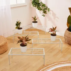 Amazon Brand – Solimo Metal Plant Stand (Set of 4, White) Indoor & Outdoor Use