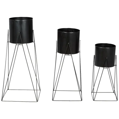 Image of Amazon Brand - Solimo Metal Planters Pot Holder (Square Base) with Metal Plant Stand (Black, Set of 3) | Tall Indoor Pla