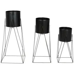 Amazon Brand - Solimo Metal Planters Pot Holder (Square Base) with Metal Plant Stand (Black, Set of 3) | Tall Indoor Pla