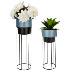 Amazon Brand - Solimo Metal Planters with Metal Stand (Set of 2)
