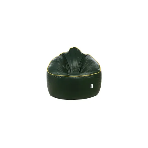Image of Amazon Brand - Solimo Muddha Sofa XXXL Faux Leather Bean Bag Cover Dark Green Yellow Piping