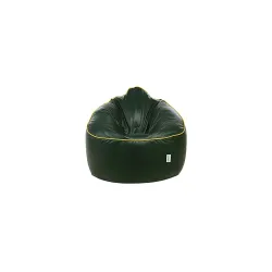 Amazon Brand - Solimo Muddha Sofa XXXL Faux Leather Bean Bag Cover Dark Green Yellow Piping