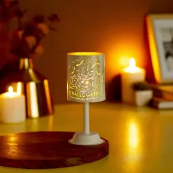 Amazon Brand - Solimo Ornamental Iron Tea Light | Stylish | for Indoors & Outdoors Décor | Cylindrical (White with Gold 