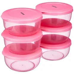 Amazon Brand - Solimo Plastic Nestable Round Container | Set of 6 | 900 ml | Pink
