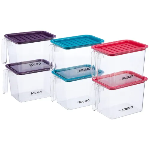 Image of Amazon Brand - Solimo Plastic Multi-Purpose Fridge Storage Container 1100ml Set of 6