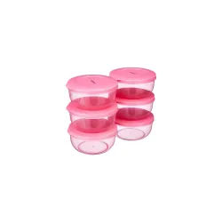 Amazon Brand - Solimo Plastic Nestable Round Container Set of 6 | 900 ml | Pink