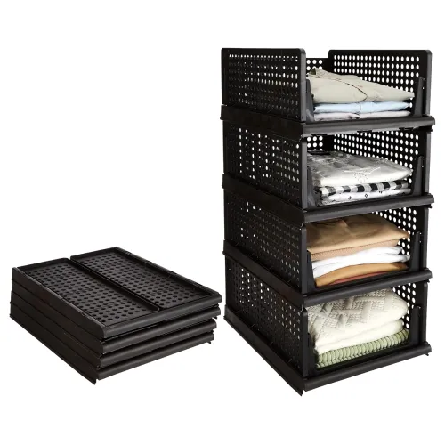 Image of Amazon Brand - Solimo Plastic Shirt Stacking Foldable Basket|Wardrobe Organizer