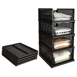 Amazon Brand - Solimo Plastic Shirt Stacking Foldable Basket|Wardrobe Organizer