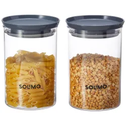 Amazon Brand - Solimo Plastic Storage Container Set, 900 ml, Set of 2, Grey