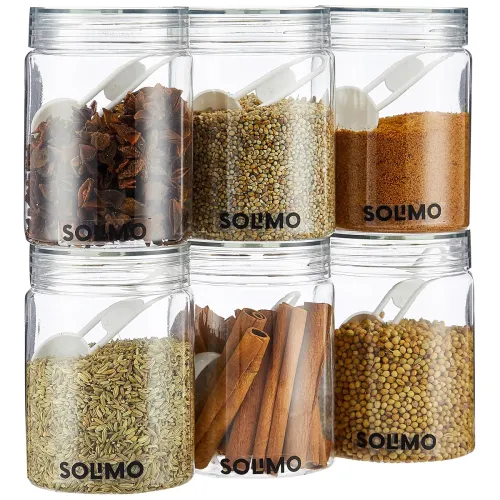 Image of Amazon Brand - Solimo Plastic Storage Jar & Containers Set With Spoon