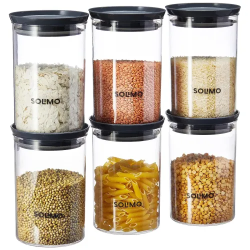 Image of Amazon Brand - Solimo Plastic Storage Jar Set 6x900ml 