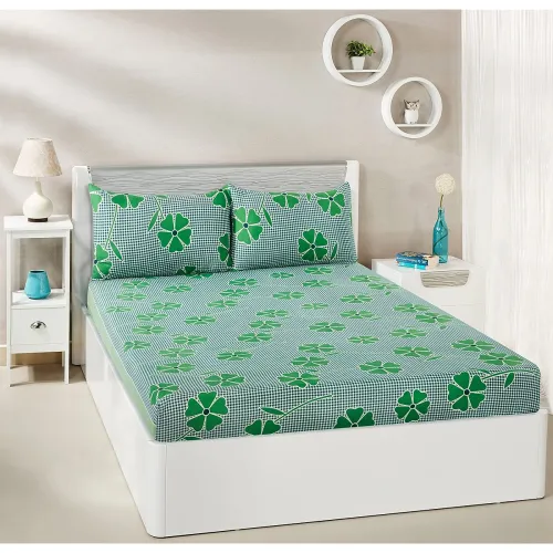 Image of Amazon Brand - Solimo Polycotton Dreamy Green Single Bedsheet with 1 Pillow Cover