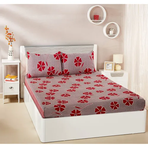 Image of Amazon Brand - Solimo Polycotton Dreamy Red Double Bedsheet with 2 Pillow Cover