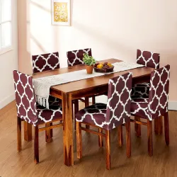Amazon Brand - Solimo Polyester Spandex Geometrical Dining Chair Cover, Stretchable & Washable Slipcover, Brown (Set of 