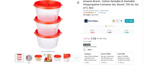 Image of Amazon Brand - Solimo Polypropylene Container Set 750 ml Set of 3