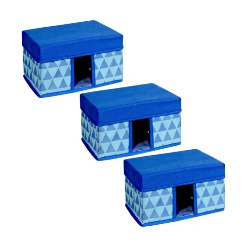 Image of Amazon Brand - Solimo Printed Fabric Rectangular Storage Box, Small, Set of 3, Medical Blue
