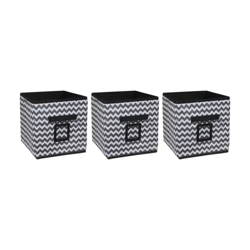 Image of Amazon Brand - Solimo Printed Fabric Storage Box, Large, Set of 3, Black