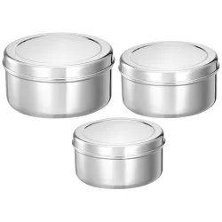 Amazon Brand - Solimo Puri Dabba Set | BPA-Free | Stainless Steel | Glossy Finish | Set of 3