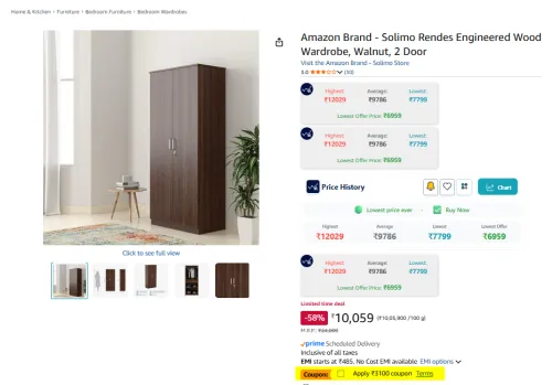Image of Amazon Brand - Solimo Rendes Engineered Wood Wardrobe