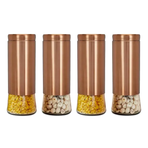 Image of Amazon Brand - Solimo Rose Gold Bell Bottom Glass Jar