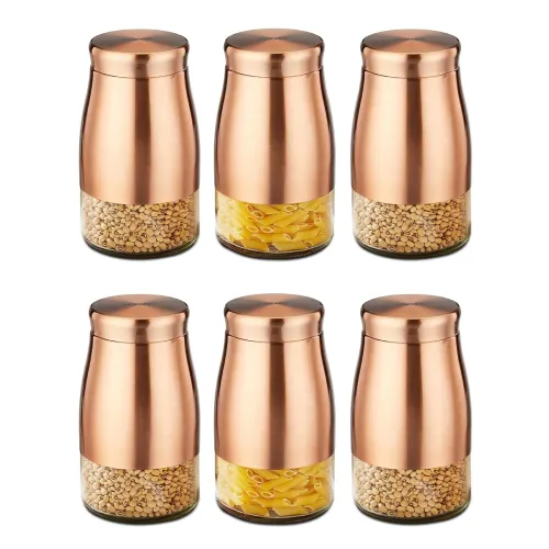 Image of Amazon Brand - Solimo Rose Gold Tapered Glass Jar 1150 ml Set of 6