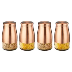 Amazon Brand - Solimo Rose Gold Tapered Glass Jar Set of 4
