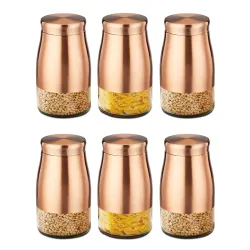 Amazon Brand - Solimo Rose Gold Tapered Glass Jar 1150 ml Set of 6