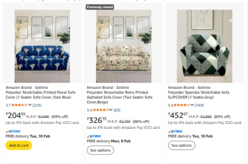 Image of Amazon Brand - Solimo sofa cover starting @ ₹205