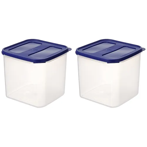 Image of Amazon Brand - Solimo Square Modular Plastic Container, Set of 2, 4.5 Litres, Blue