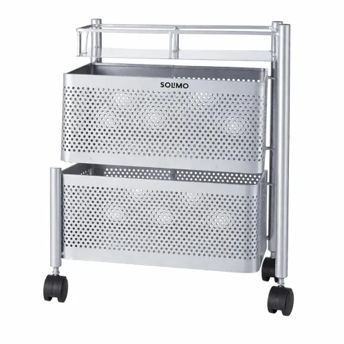Image of Amazon Brand - Solimo 360° Revolving Preassembled Heavy-Duty 2 Layer Square Portable Trolley with Wheels | Multipurpose 