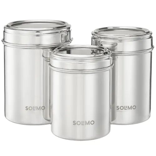 Image of Amazon Brand - Solimo Stainless Steel Canister Set 600ml+900ml+1200ml