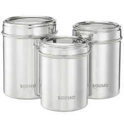 Amazon Brand - Solimo Stainless Steel Canister Set - Ubba Dabba I See-Through Canisters | BIS-Approved | 600ml, 900ml, and 1200ml, SILVER, Set Of 3