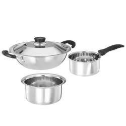 Amazon Brand - Solimo Stainless Steel - 3 Pcs Kitchen Cookware Set 