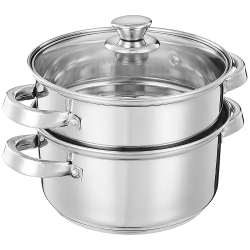 Image of Amazon Brand SOLIMO - STAINLESS STEEL INDUCTION BOTTOM STEAMER / MODAK / MOMO MAKER WITH GLASS LID – 18 CM