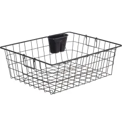 Amazon Brand - Solimo Steel Dish Drainer with Cutlery Stand | Bartan, Plate & Utensil Drying Kitchen Basket | Rectangular | Black