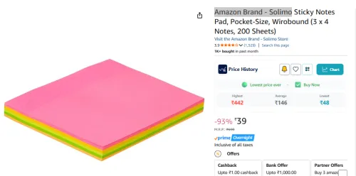 Image of Amazon Brand - Solimo Sticky Notes Pad, 200 sheets 