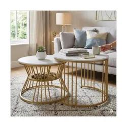 Amazon Brand - Solimo Nature Haven Round Nesting Coffee Table Set of 2 