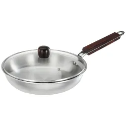 Amazon Brand - Solimo Tri-ply Frying Pan with Glass Lid and Wooden Handle, 24cm