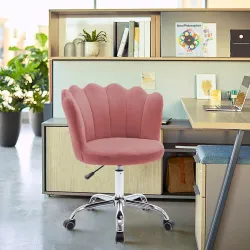 Amazon Brand - Solimo Pink Velvet Swivel Office Computer Study Task Chair with Scalloped Back