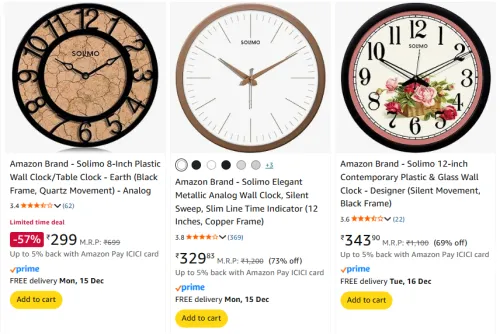 Image of Amazon brand - Solimo Wall Clock Starting @ ₹299