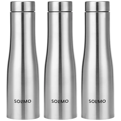 Image of Amazon Brand - Solimo Curved Stainless Steel Water Bottle, Set of 3