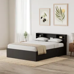 Amazon Brand - Solimo Mars Queen Engineered Wood Regular Bed With Storage (Wenge Finish, Brown)