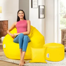 Amazon Brand - Solimo XXXL Leatherette Bean Bag with Footrest Combo