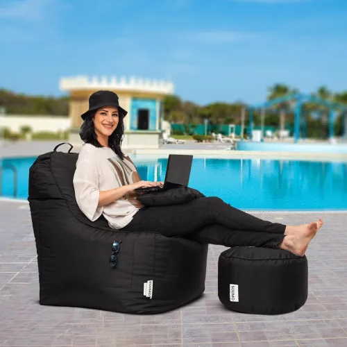 Image of Amazon Brand - Solimo 4XL All Weather Water Resistant Lounger Bean Bag Combo with Footrest & Cushion, Filled with Beans 