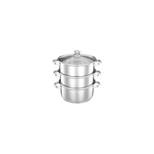 Image of Amazon Brand – Solimo Stainless Steel 3-Tier Steamer with Glass Lid 