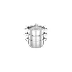 Amazon Brand – Solimo Stainless Steel 3-Tier Steamer with Glass Lid 
